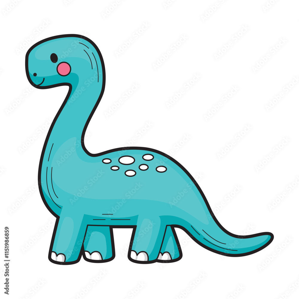 Fototapeta premium Cute teal cartoon dinosaur perfect for children's illustrations, educational materials, and fun dinosaur themed designs. Whimsical and adorable character