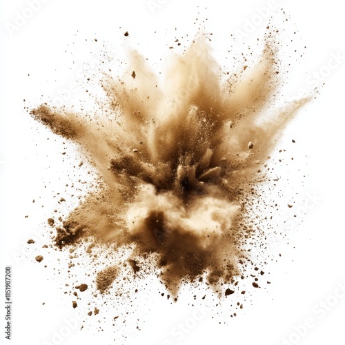 An explosion of dry sand or soil isolated on a transparent or white background. photo