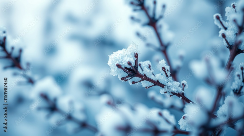 Delicate branches blanketed in pristine snow and frost evoke a tranquil winter atmosphere, capturing the ethereal beauty of the season in gentle blues and whites Delicate branches blanketed in pristine snow and frost evoke a tranquil winter atmosphere, capturing the ethereal beauty of the season in gentle blues and whites