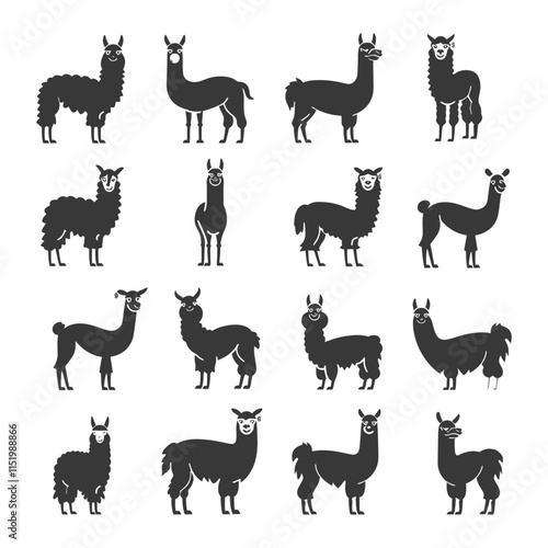 A Collection Of Black And White Llama Silhouettes