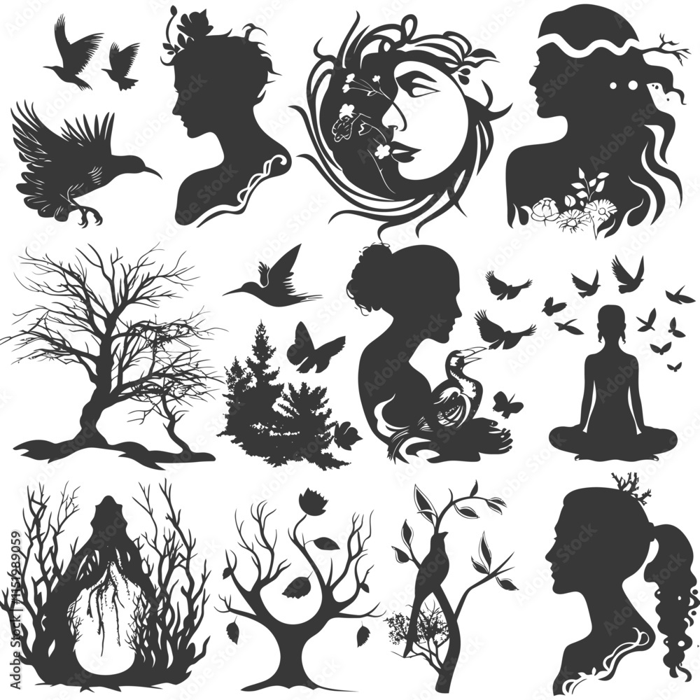 A Collection Of Black And White Nature Silhouettes A Collection Of Black And White Nature Silhouettes