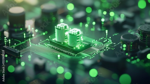 Futuristic Biogas System Hologram with Glowing Circuits and Pipes