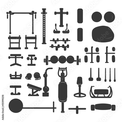 A Collection Of Black And White Silhouettes Of Gym Equipment