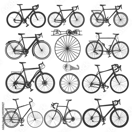 A Collection Of Black And White Silhouettes Of Road Bikes