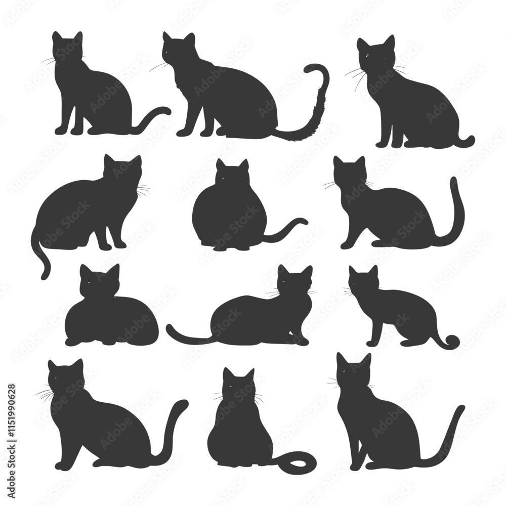 A Collection Of Black Cat Silhouettes In Various Poses A Collection Of Black Cat Silhouettes In Various Poses