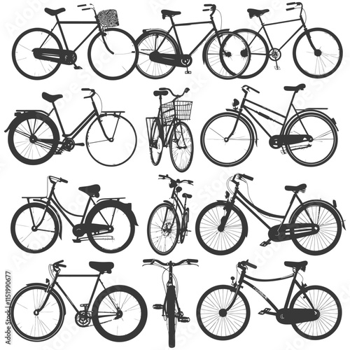 A Collection Of Black Silhouette Vintage Bikes