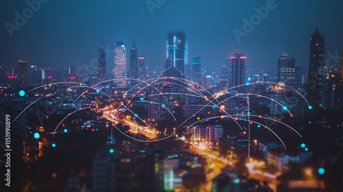 Wallpaper Mural Smart digital city with connection cyber security network reciprocity over the cityscape . future smart wireless digital city and social media networking systems that connects people within the city Torontodigital.ca