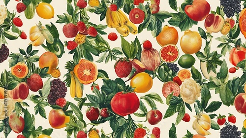 Wallpaper Mural Watercolor Seamless Pattern of Fruits and Berries Torontodigital.ca