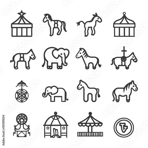 Circus And Carnival Outline Icons Set