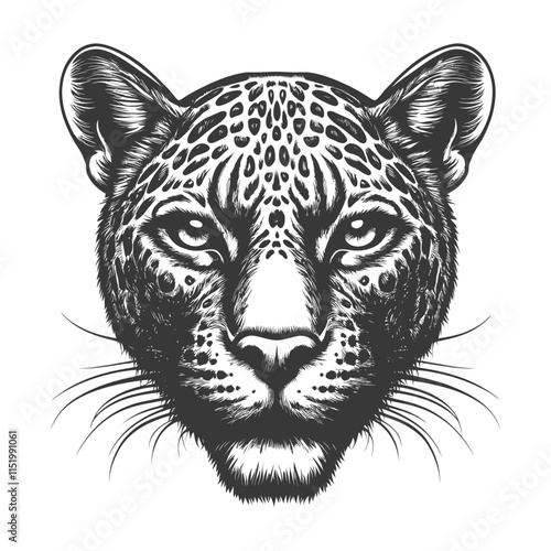 Close Up Monochromatic Drawing Of A Leopards Head