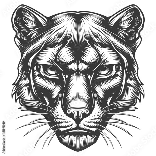 Close Up Monochrome Illustration Of A Felines Head