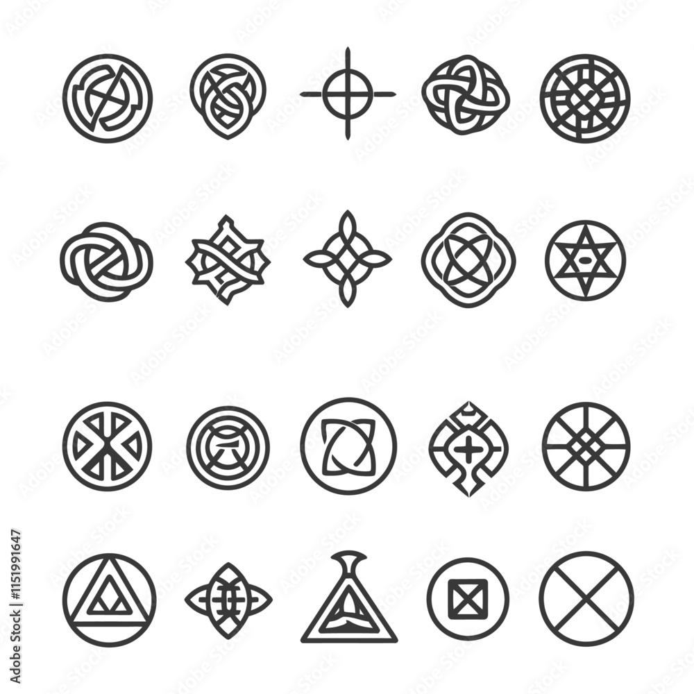 Collection Of 20 Abstract Geometric Shapes In Black And White Collection Of 20 Abstract Geometric Shapes In Black And White