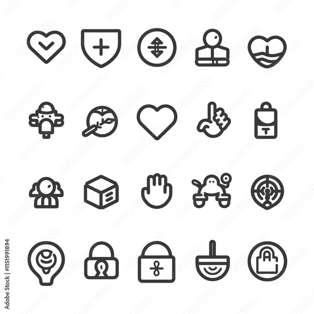 Collection Of 20 Line Icons On White Background Collection Of 20 Line Icons On White Background