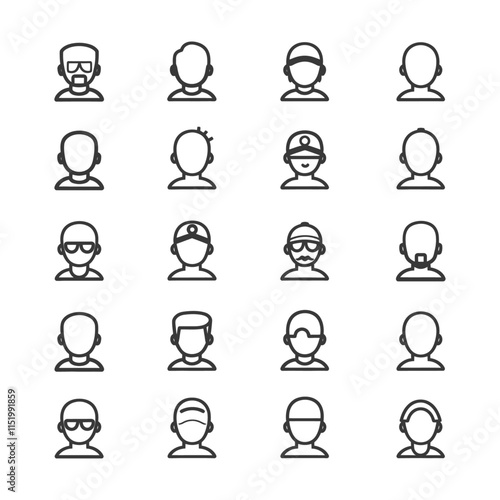 Collection Of 20 Line Icons Representing Various Human Profiles