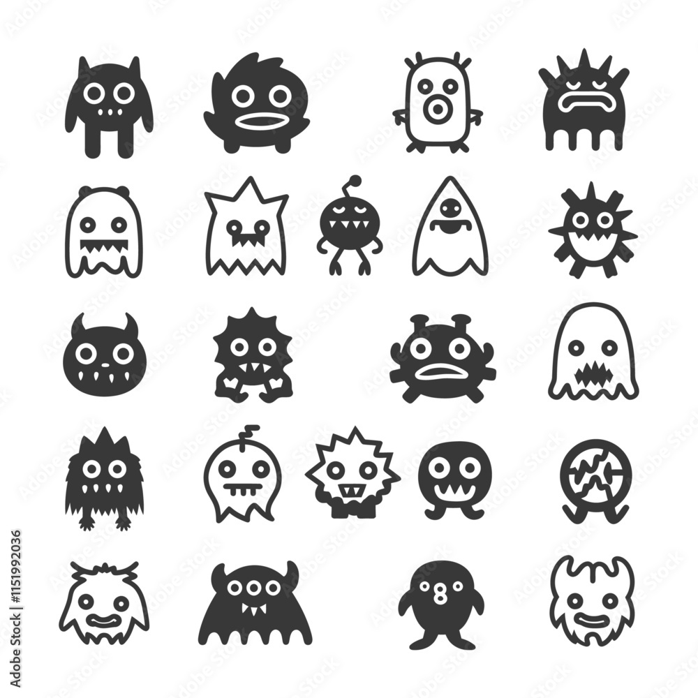 Fototapeta premium Collection Of 20 Unique Cartoon Monster Icons