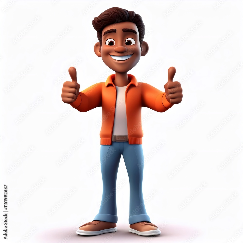 Smiling 3D cartoon character giving enthusiastic double thumbs up, expressing positive support and excitement Smiling 3D cartoon character giving enthusiastic double thumbs up, expressing positive support and excitement