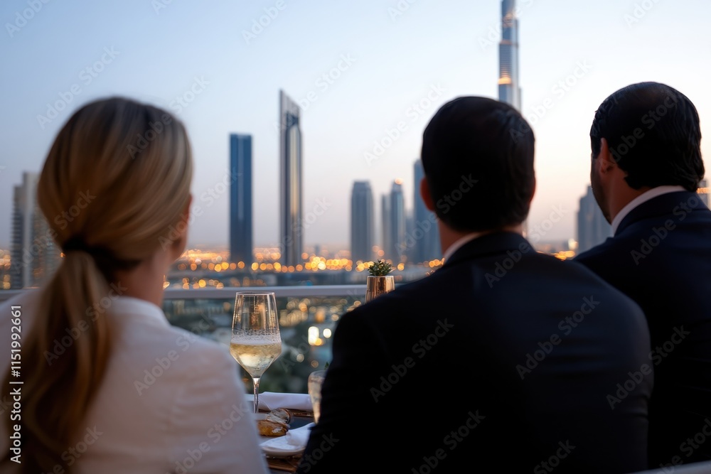 A warm, inviting atmosphere featuring a couple dining with city views, emphasizing luxury, companionship, and the beauty of an evening in the city. A warm, inviting atmosphere featuring a couple dining with city views, emphasizing luxury, companionship, and the beauty of an evening in the city.