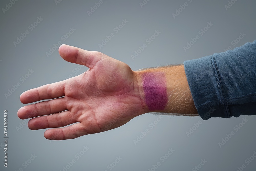 A Close-up of a Person's Wrist with Purple Swatch Applied A Close-up of a Person's Wrist with Purple Swatch Applied