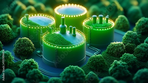 Futuristic Glowing Holographic Biogas Plant Interface with Neon Designs
