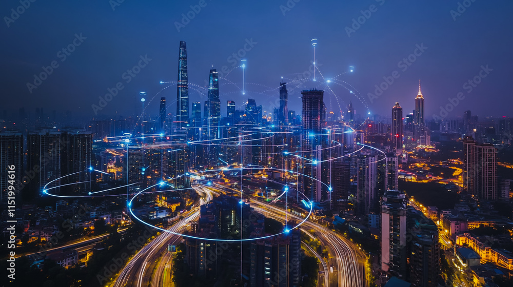 custom made wallpaper toronto digitalSmart digital city with connection cyber security network reciprocity over the cityscape . future smart wireless digital city and social media networking systems that connects people within the city