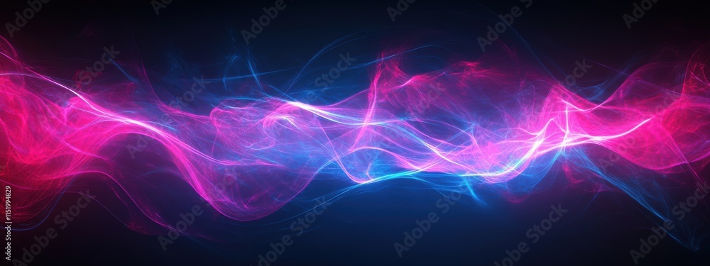 Fototapeta premium Cosmic Flow: Abstract artwork of vibrant pink and blue energy waves, creating a mesmerizing and dynamic visual. Perfect for tech, music, and fantasy projects.