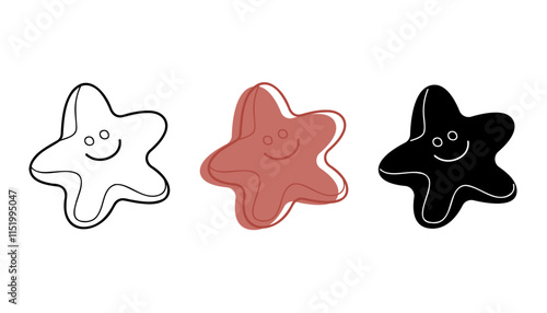 A small set with sandbox mold in the shape of a starfish in different colors. Clip art for your projects.