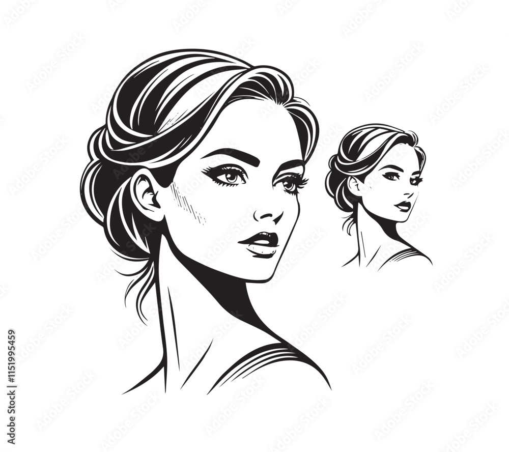 Set of stylized woman faces. Modern single line art. Woman beauty fashion concept, minimalistic style Set of stylized woman faces. Modern single line art. Woman beauty fashion concept, minimalistic style