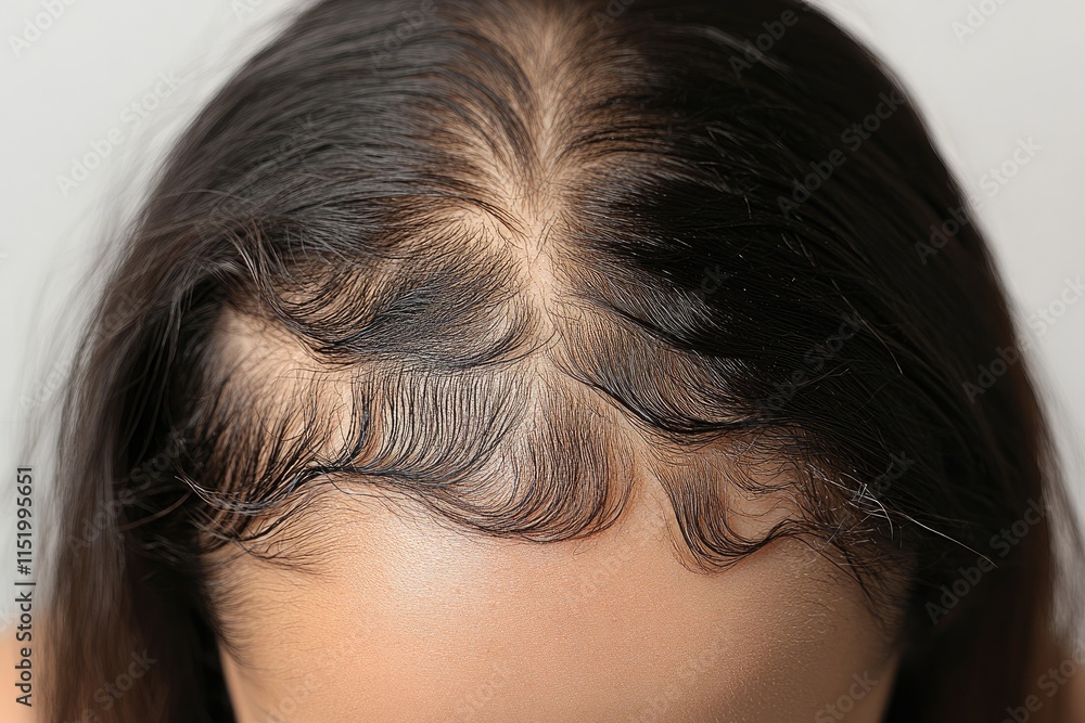 Close-up of Female Scalp with Thinning Hair Close-up of Female Scalp with Thinning Hair