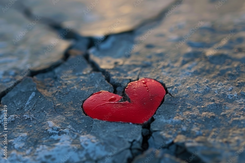 Fototapeta premium A heart is broken into pieces on a rocky surface