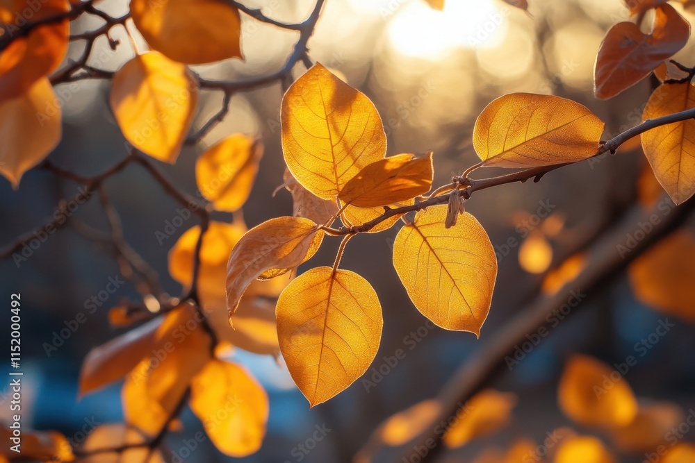 Golden Autumn Leaves Bask In Sunset Glow Golden Autumn Leaves Bask In Sunset Glow