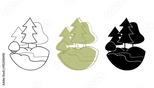 A small set with landscapes with trees and river in different colors. Clip art for your projects. photo