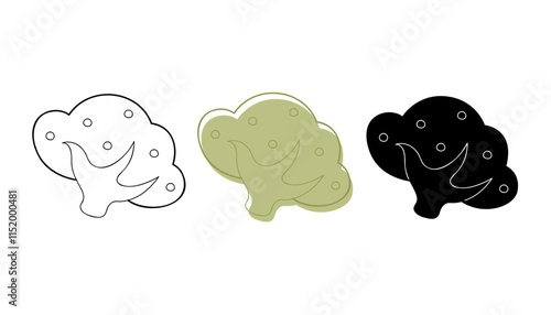 Three bushes in different colors. Clip art for your projects.