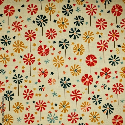 Wallpaper Mural A cheerful candy-themed pattern showcasing smiling lollipops, peppermint swirls, and chocolate bars, surrounded by tiny stars, confetti, and sparkles in vibrant colors on a crisp white background.  Torontodigital.ca
