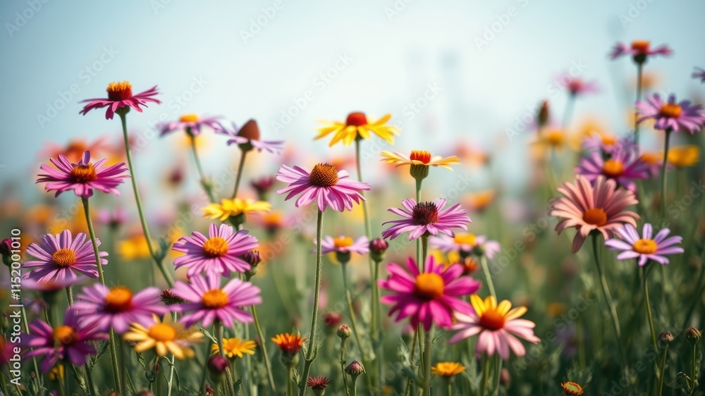 A vibrant field of wildflowers, showcasing a symphony of colors, with delicate petals swaying gently in the breeze, capturing the essence of summer's beauty. A vibrant field of wildflowers, showcasing a symphony of colors, with delicate petals swaying gently in the breeze, capturing the essence of summer's beauty.