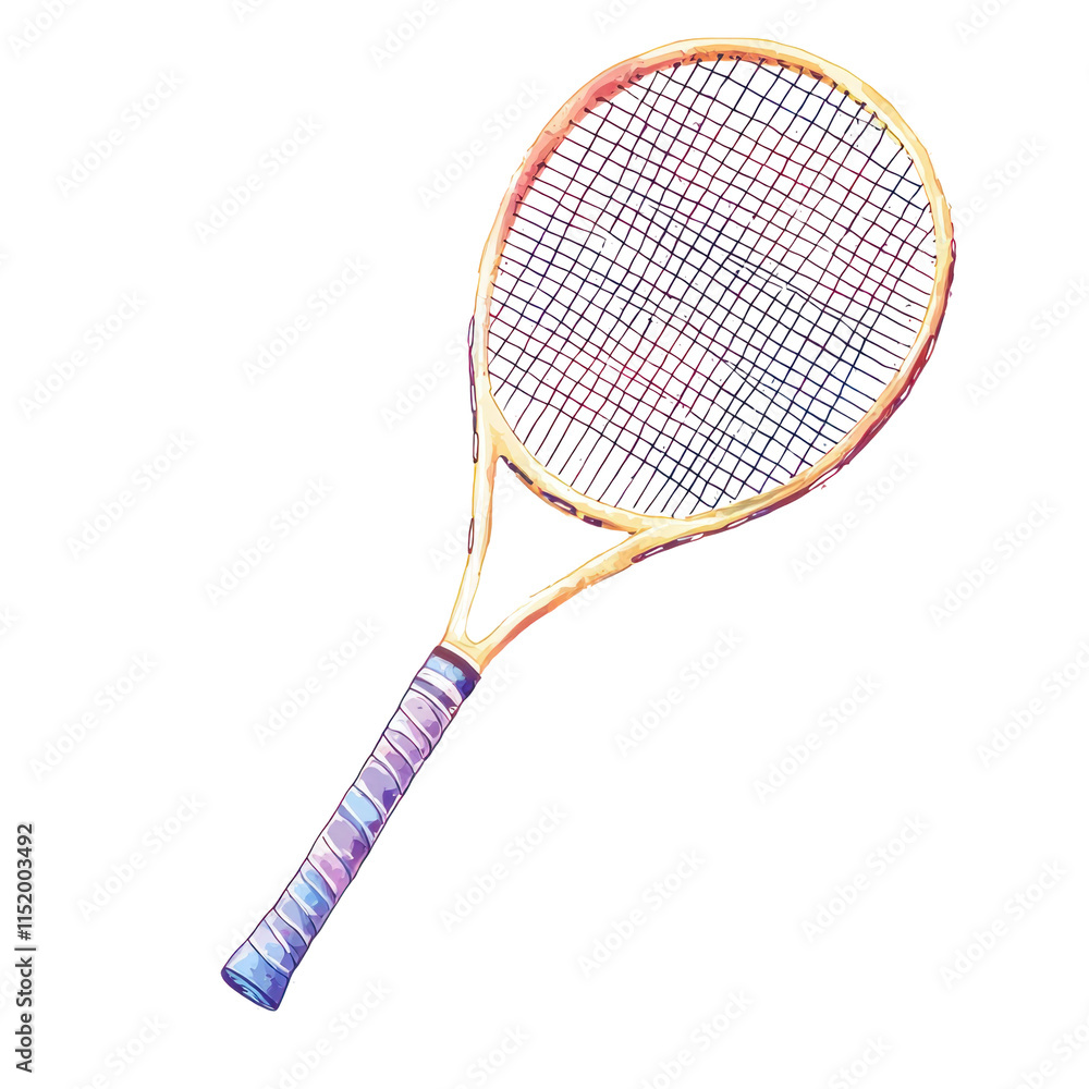 Pastel Illustration of a Badminton Racket with a Colorful Handle and Textured Strings Pastel Illustration of a Badminton Racket with a Colorful Handle and Textured Strings