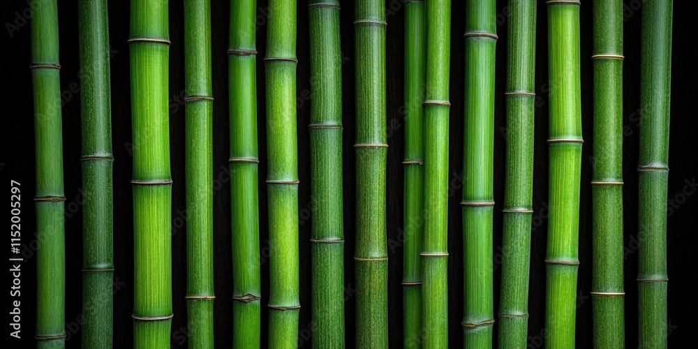 Dense Green Bamboo Stalks on Black Background for Tranquil Nature Aesthetic and Design Dense Green Bamboo Stalks on Black Background for Tranquil Nature Aesthetic and Design
