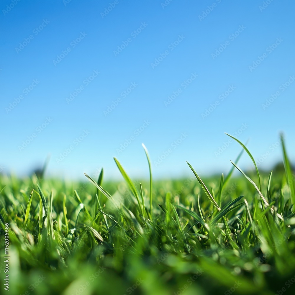 Fototapeta premium A serene and tranquil scene with a blurred background of lush green grass beneath a clear blue sky.