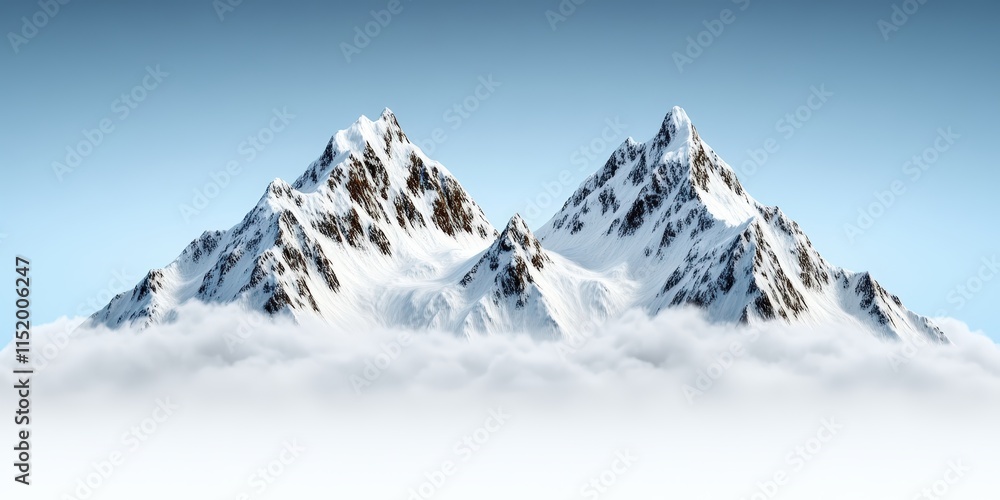 Fototapeta premium Majestic Snow-Capped Mountains Rising Above Soft White Clouds Under Bright Blue Sky