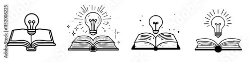 A lightbulb next to an open book represents understanding and creativity.