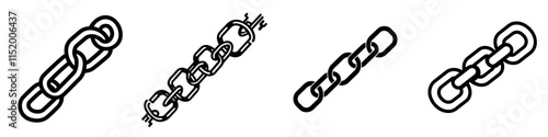 A broken chain, depicted in a linear design. The icon features a disconnected link, symbolizing damage and the need for repair, all set against a white background in a modern style. The icon has an