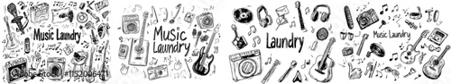 A collection of music-themed doodle lines for school and university, outlining the subject.