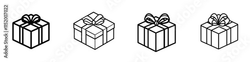 A linear style icon of a gift in a gift box, with adjustable stroke width.