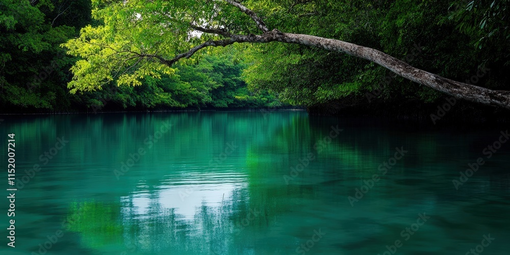 Serene Tranquil River Surrounded by Lush Greenery in a Peaceful Natural Landscape Serene Tranquil River Surrounded by Lush Greenery in a Peaceful Natural Landscape