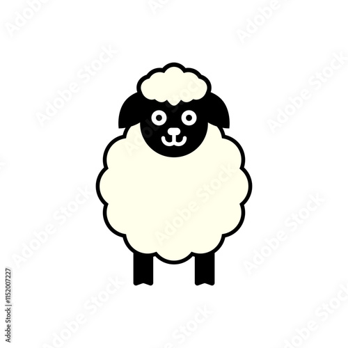 One white fluffy sheep. Vector drawing of a ewe on a white background. 