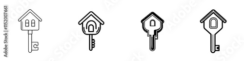 Icon of house keys. Contemporary illustration. Represents real estate and renting. Adjustable stroke.