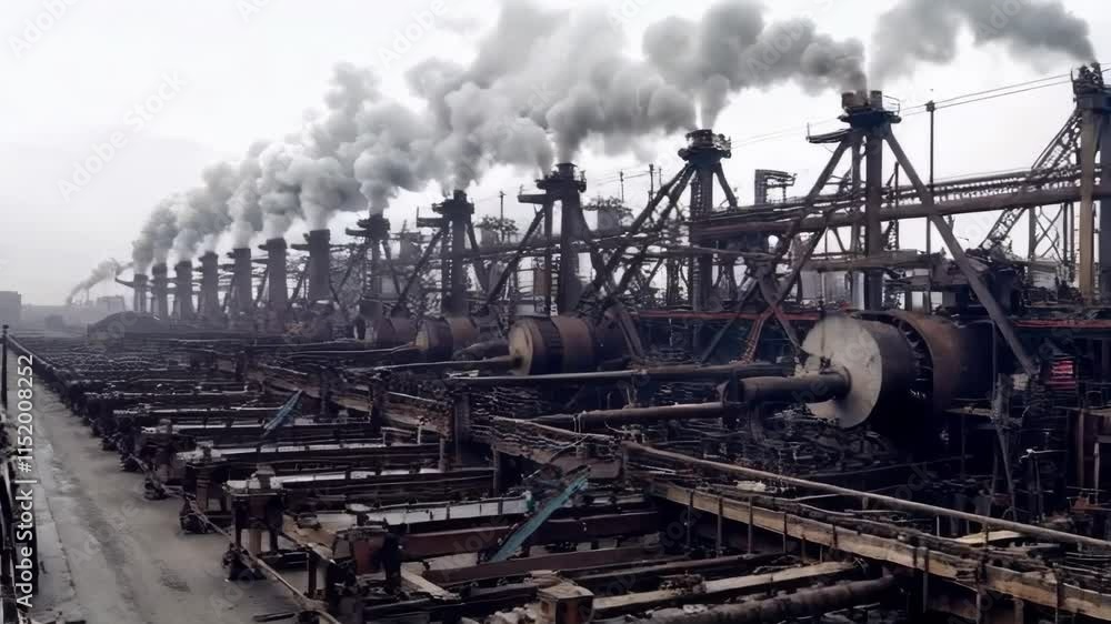 A factory with a lot of smoke coming out of it. The smoke is black and white. The factory is very large A factory with a lot of smoke coming out of it. The smoke is black and white. The factory is very large