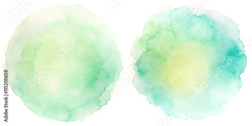 Lush green watercolor circles blending soft hues, suitable for nature-themed projects.