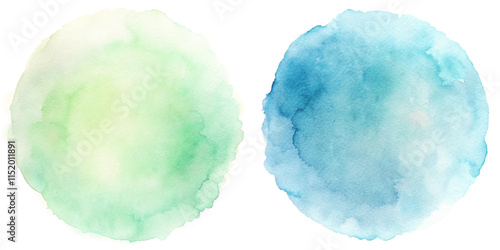 Lush green and blue watercolor circles provide a refreshing and calming visual element.