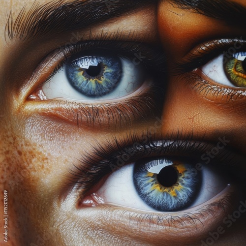 A captivating close-up showcasing the diversity of eye colors and shapes from various cultures, emphasizing the beauty of multiculturalism. photo