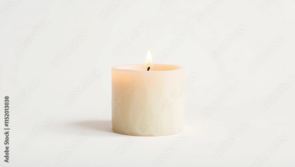 A single candle situated centrally in the frame, occupying the entirety of the composition and white background A single candle situated centrally in the frame, occupying the entirety of the composition and white background